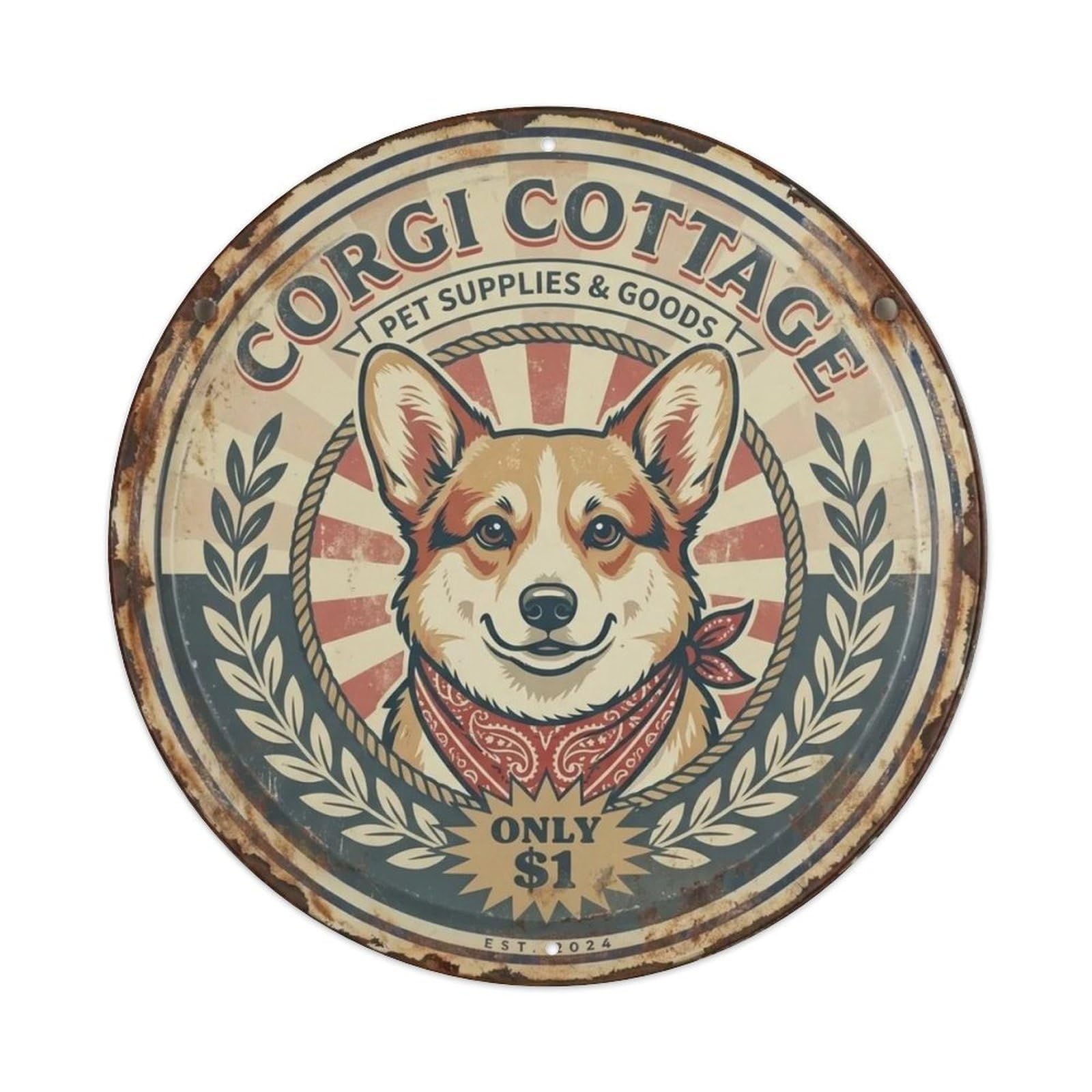 Cute Corgi Dog Metal Tin Sign Plaque