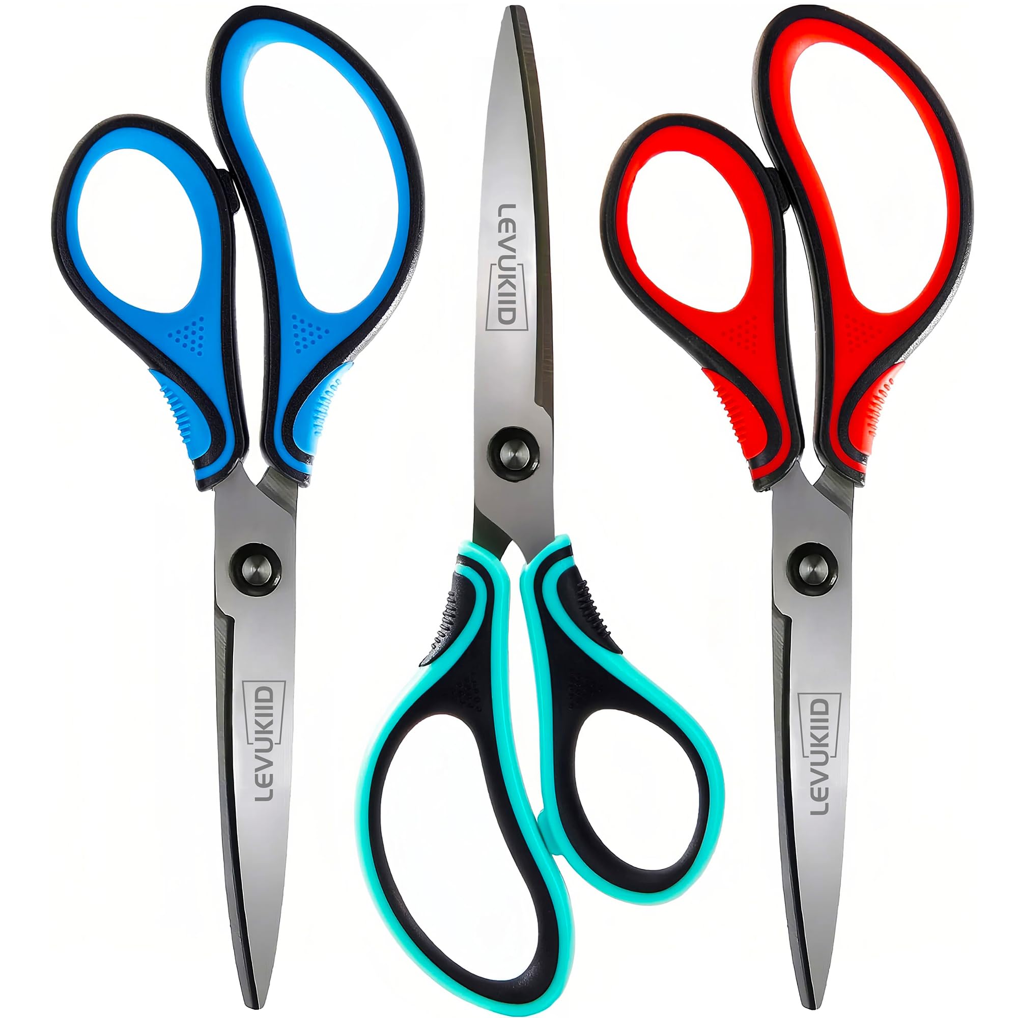 Scissors All Purpose 3 Pack, Office scissors,Sharp Pointed Tip & Comfort Grip, Multipurpose Scissors for Adult, Office, Craft, Sewing, Kitchen, School
