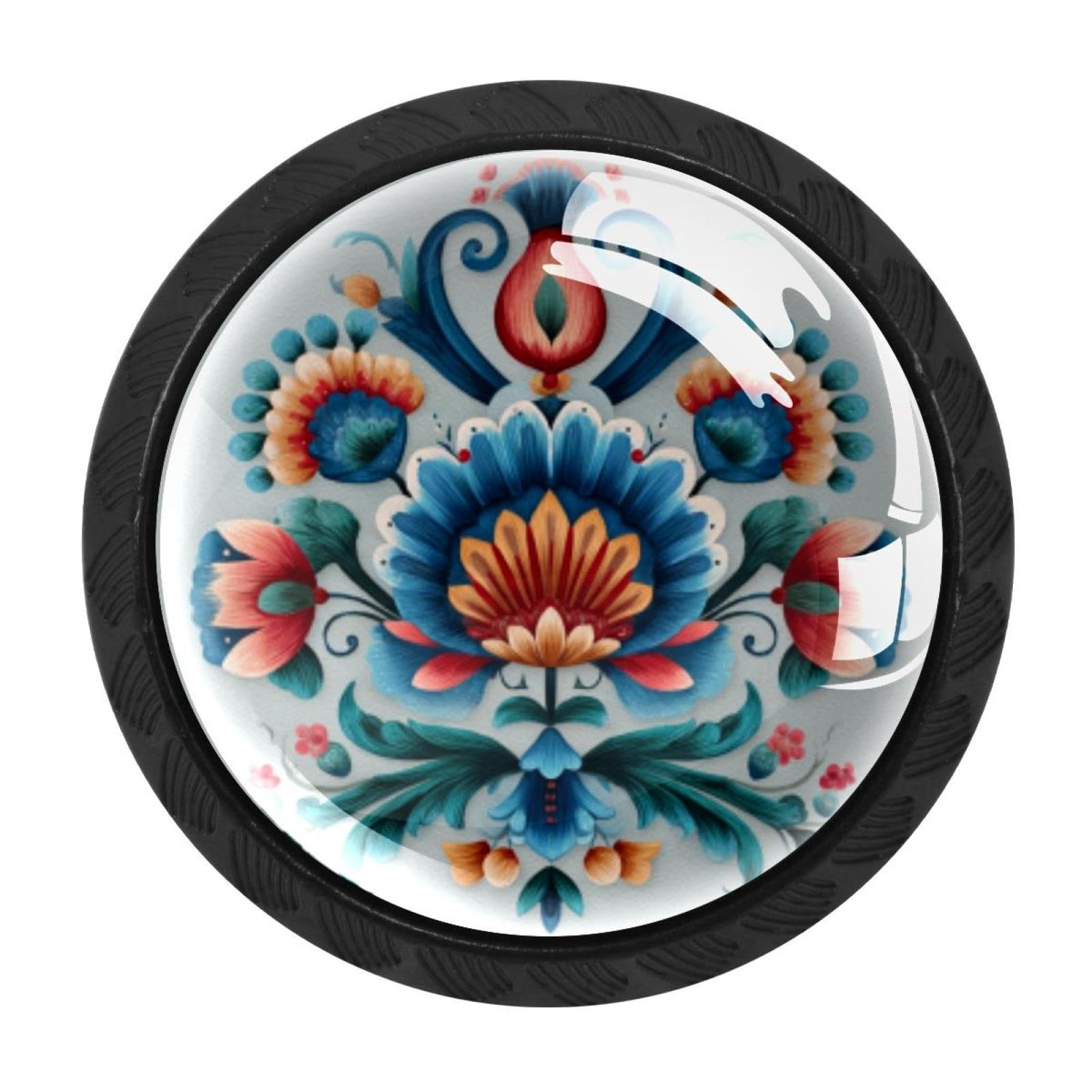 Chenzzzz Multicolored 09 4 Pcs Norwegian Rosemaling Folk Style Flower (84) Cabinet Knobs Crystal Drawer Pulls For Kitchen, Bathroom Cabinet, Dresser And Cupboard