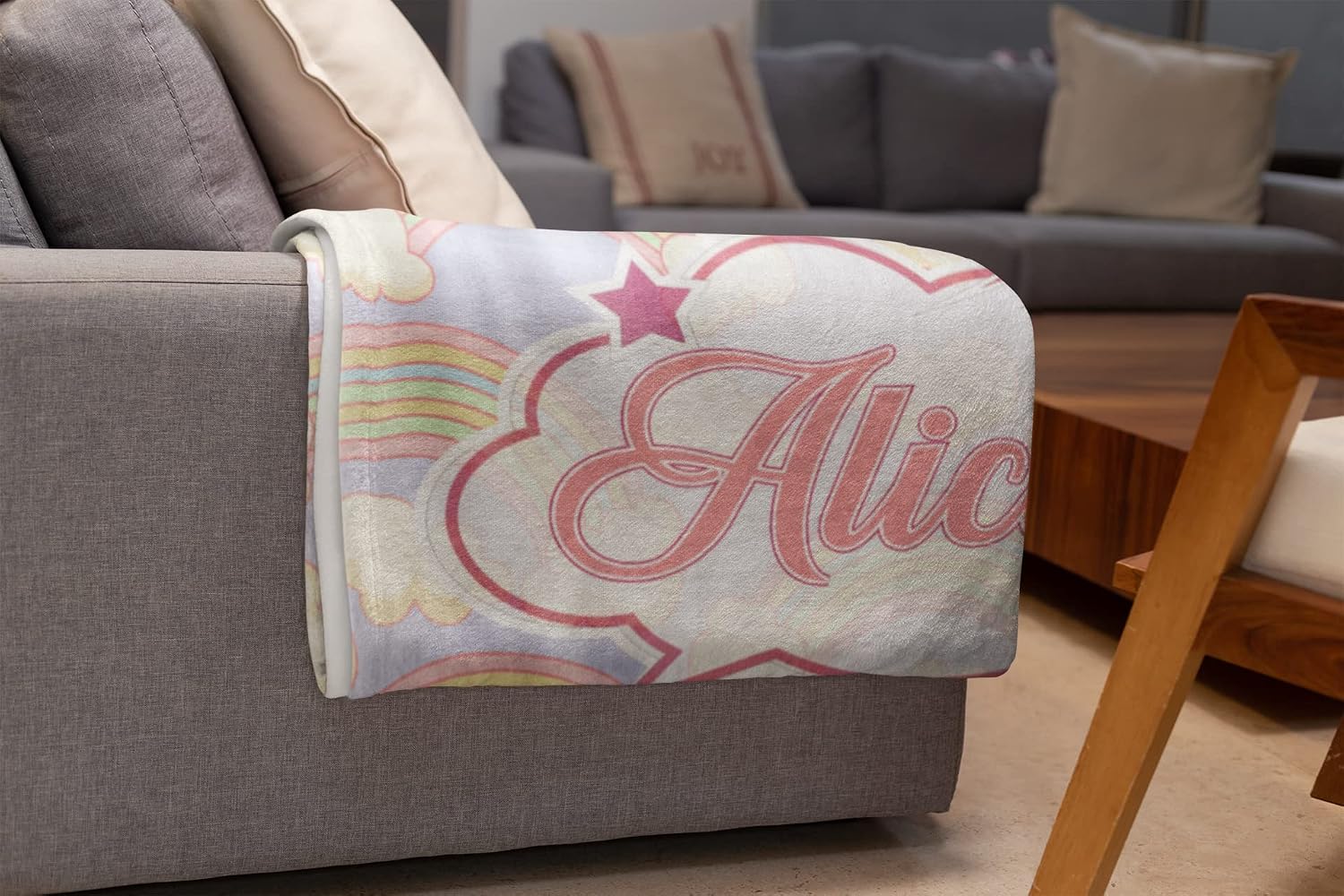 Personalized Rainbow Blanket for Girls | Kids Rainbow Unicorn | Custom Plush Fuzzy Rainbow for Toddler | Customized Little Girl Throw Blankets | Girl Sofa Bed Birthday | Sherpa 50x60