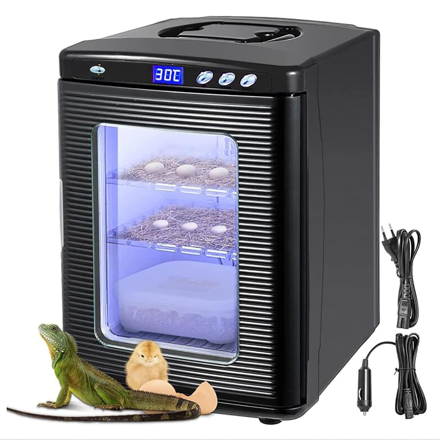 Incubadora portátil de huevos de reptiles, caja de tortuga lagarto camaleón con doble control de temperatura para reptiles pequeños, observación de iluminación LED eléctrica