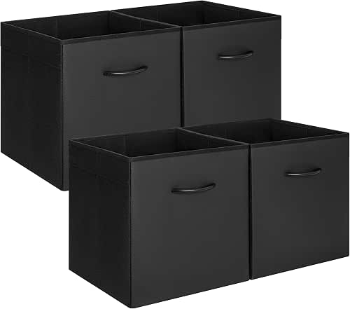 StorageWorks Black Storage Cubes, 13-inch Leather Bins with Handle, Cube