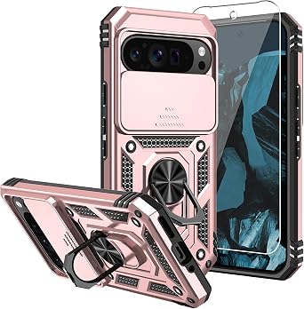 for Pixel 9 Case,Pixel 9 Pro Case with Screen Protectors and Camera Cover,[Military Grade] 16ft.Drop Tested Cover with Magnetic Kickstand, Rose Gold
