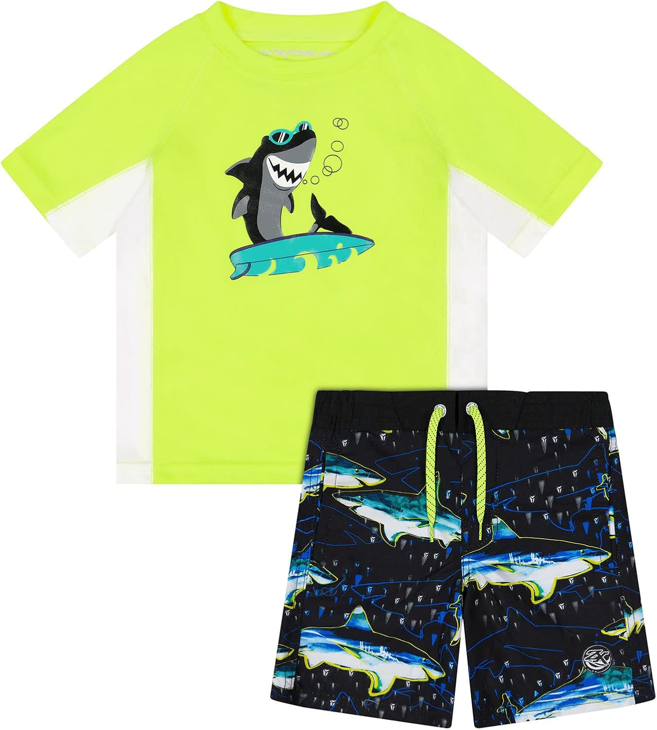ZeroXposur Toddler Boys Swim Set - Toddler Swim Trunks and Rash Guard - Shark Tooth Toddler Boy Swimsuit (Sun Beam, 5T): Clothing, Shoes & Jewelry