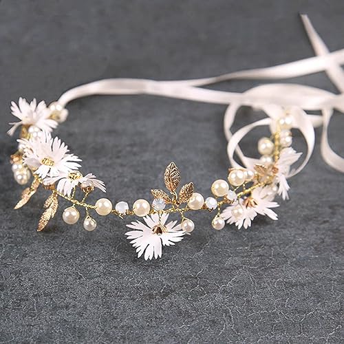 Miniatura 4 de YoralCrea Diadema para niña de flores, diadema de cristal de princesa, corona de flores y perlas, accesorios para el cabello para fiesta de