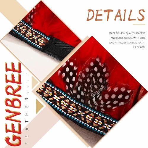 Miniatura 6 de Red Feather Headpiece Indian Costume Headdress Carnival Crown Headband for Women