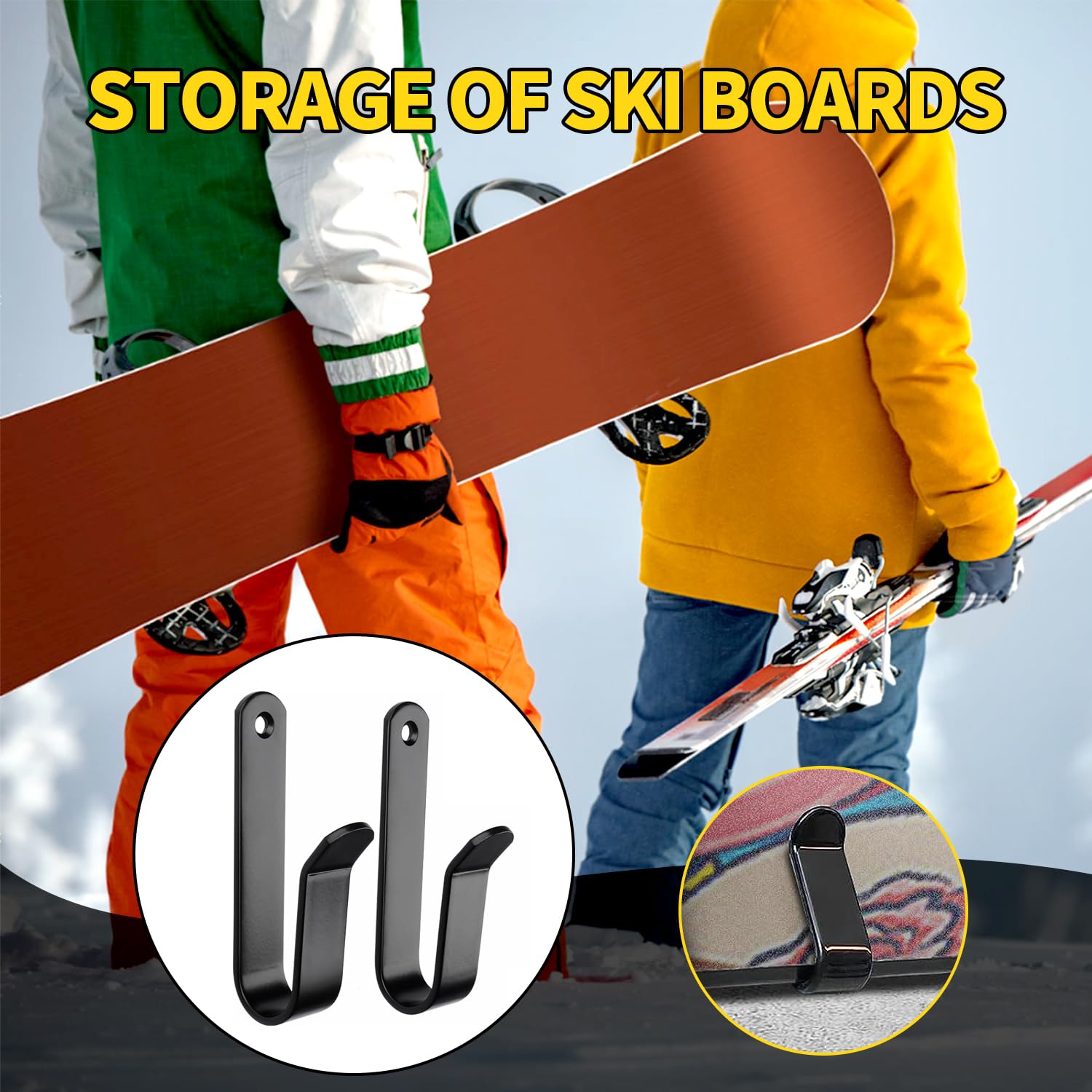 Stojak na Narty i Deskę Snowboardową, Uchwyt do Przechowywania Desek, Longboard, Wakeboardów i Rolek, 2 Pary