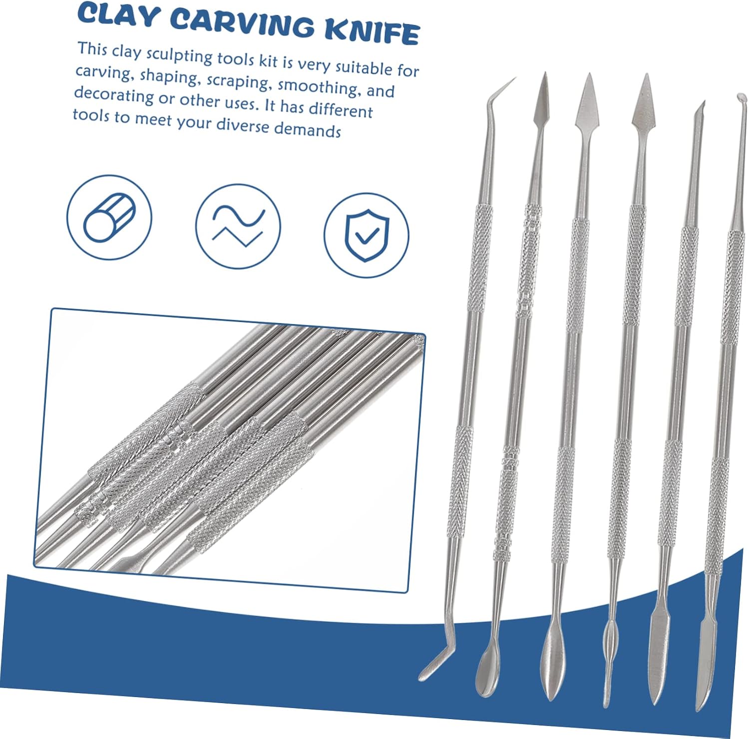 Artibetter 6Pcs Stainless Steel Clay Sculpting Tool Kit Double Ended Scrapers for Polymer Clay Pumpkin Carving and Modeling Durable Carving Tools with Comfortable Grip