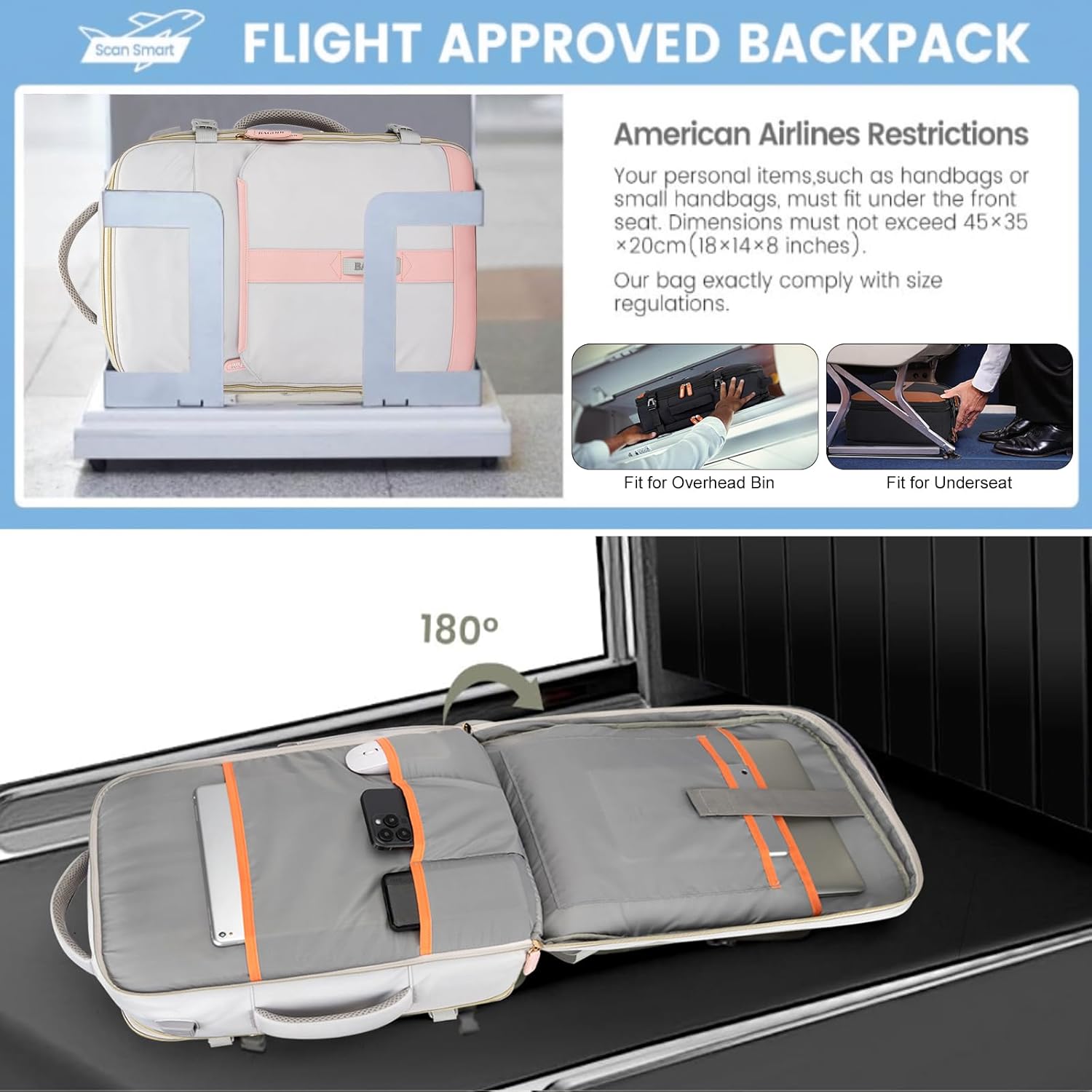 42L Travel Laptop Backpack, Expandable Carry-on Luggage, Anti-Theft Business Weekender Bag with USB Port, 3 Packing Cubes & Shoe Bag (Grey) - Image 2