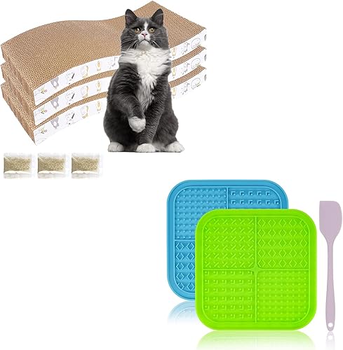PatiencET Paquete de 3 almohadillas rascadoras onduladas para gatos y alfombrillas para lamer para perros y gatos, paquete de 2 unidades grandes