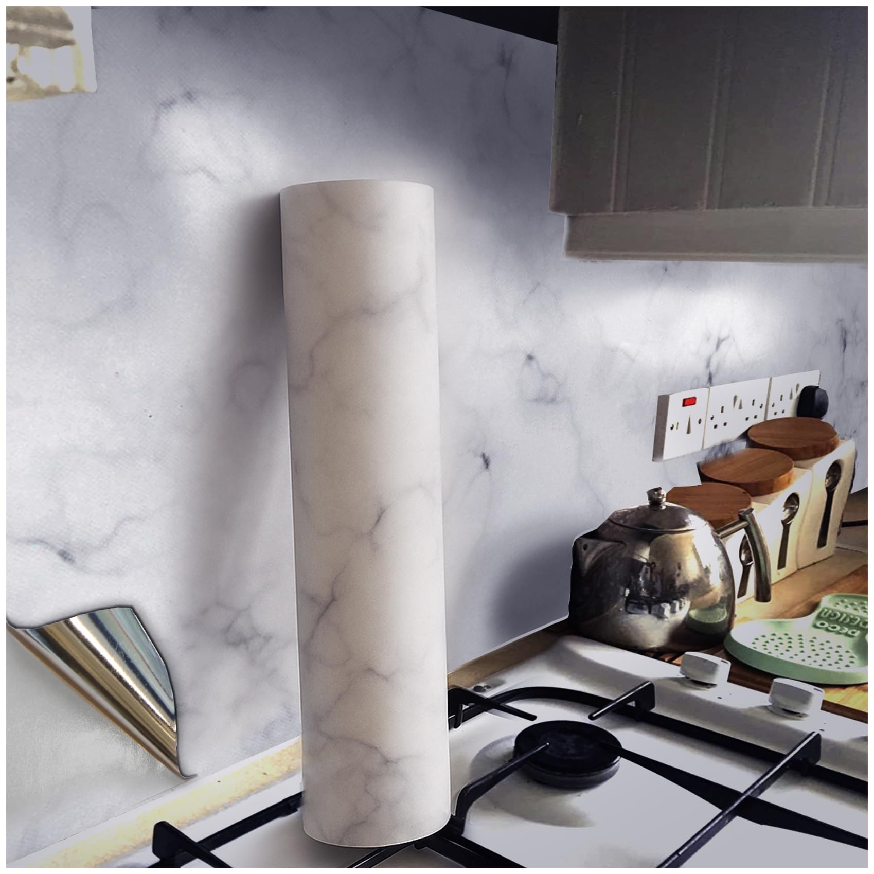 Sticky Back Plastic 30cm X 458cm Granite White Vinyl Wrap Self Adhesive Wallpaper Waterproof 12" by 15FT Roll for Kitchen Backsplash Wall Furniture White Marble