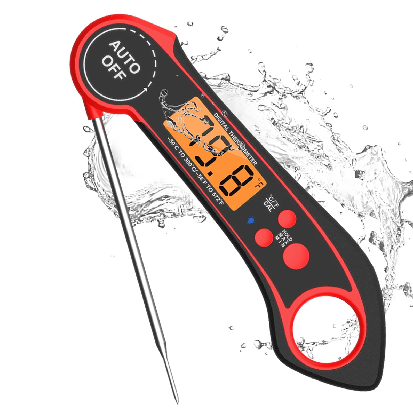 Meat Thermometer, Food Thermometer, IPX7 Waterproof Instant Read Meat Thermometer with Backlight & Calibration for Kitche...