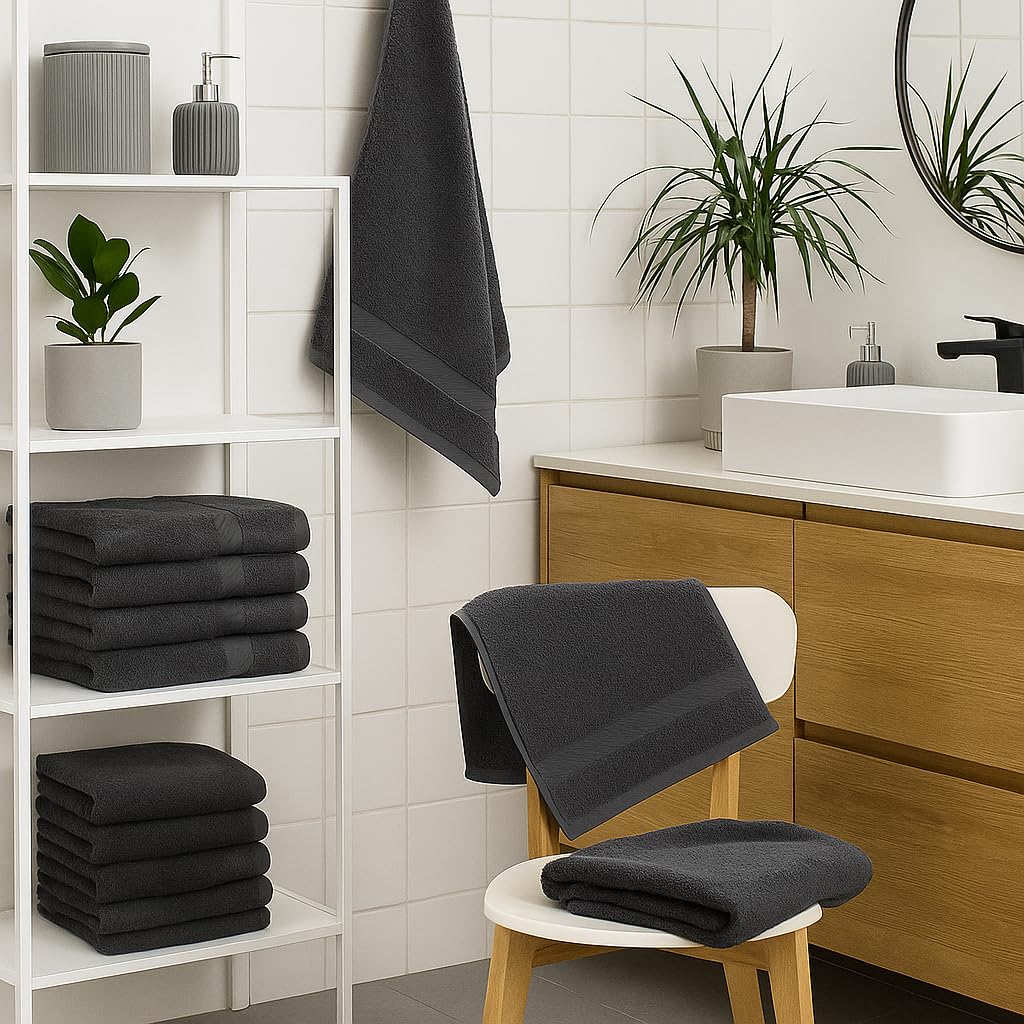 Betz Lot de 6 Serviettes de Toilette Palermo Taille 50x100 cm 100% Coton Couleur Anthracite