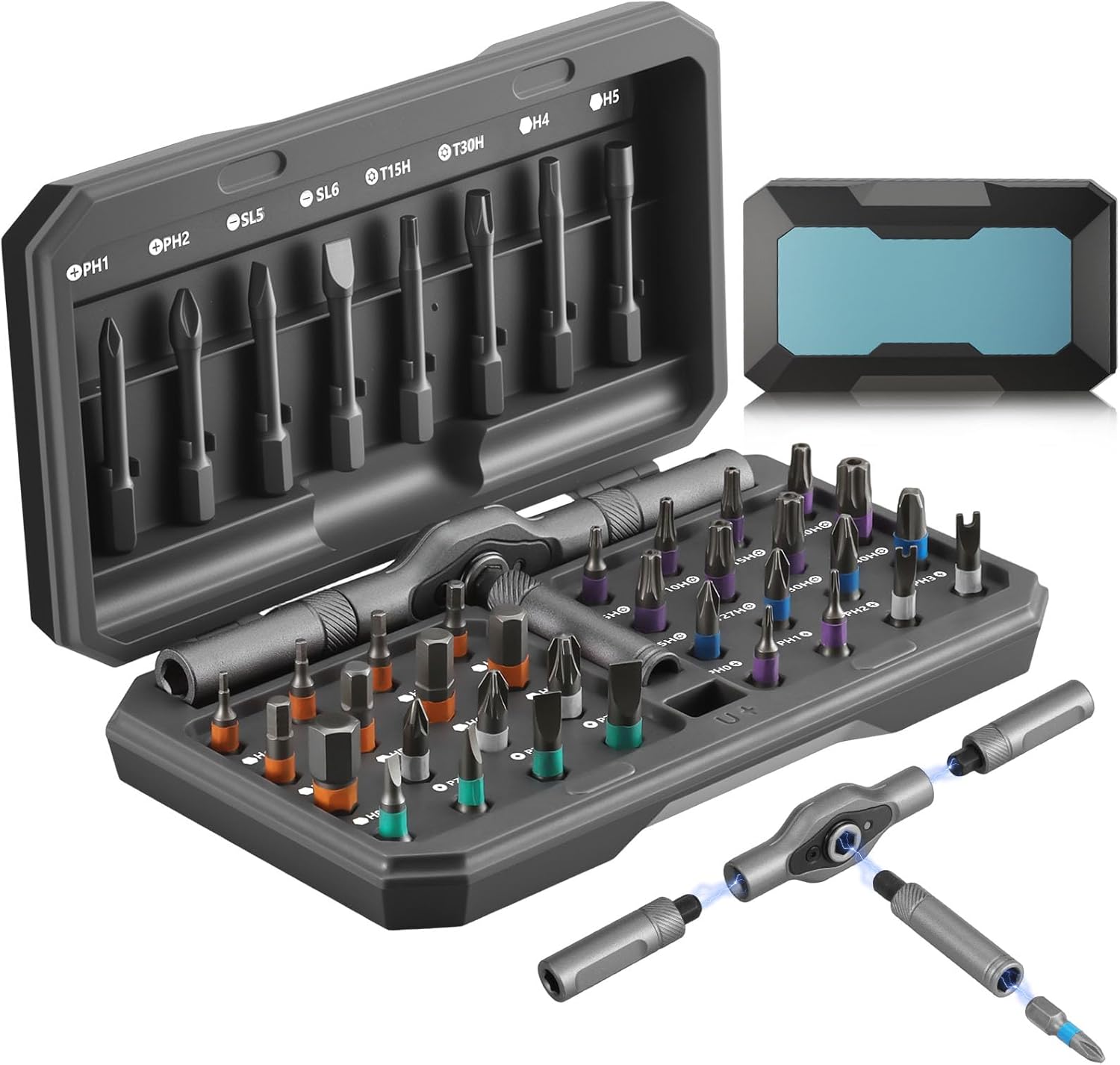 42 in 1 Magnetic Ratchet Screwdriver Set, S2 Alloy Steel Bits, Portable Magnetic Screwdriver Set with Storage Bag, DIY Combination Flexible Shaft, for Gifts, Furniture, Computer,Watch, Bicycle and DIY