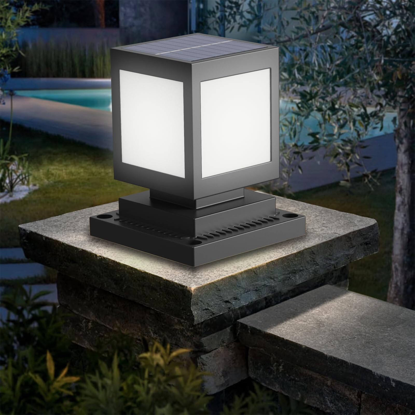 Farola Solar Sobremuro 6000K IP45, Luz Solar para Valla y Patio | ABS negro, bateria 2200 mAh, luz blanca 6000K, para postes y muros de jardin, valla, entrada y patio