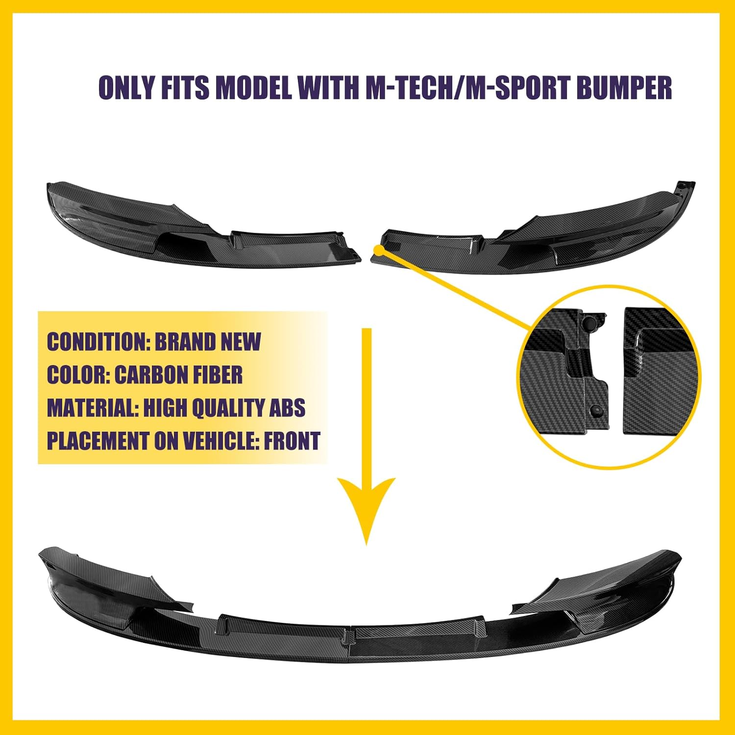 Front Splitter Compatible with 2012-2018 F30 F31 Base 3 Series (M Tech/M Sport Only) (Carbon Fiber)