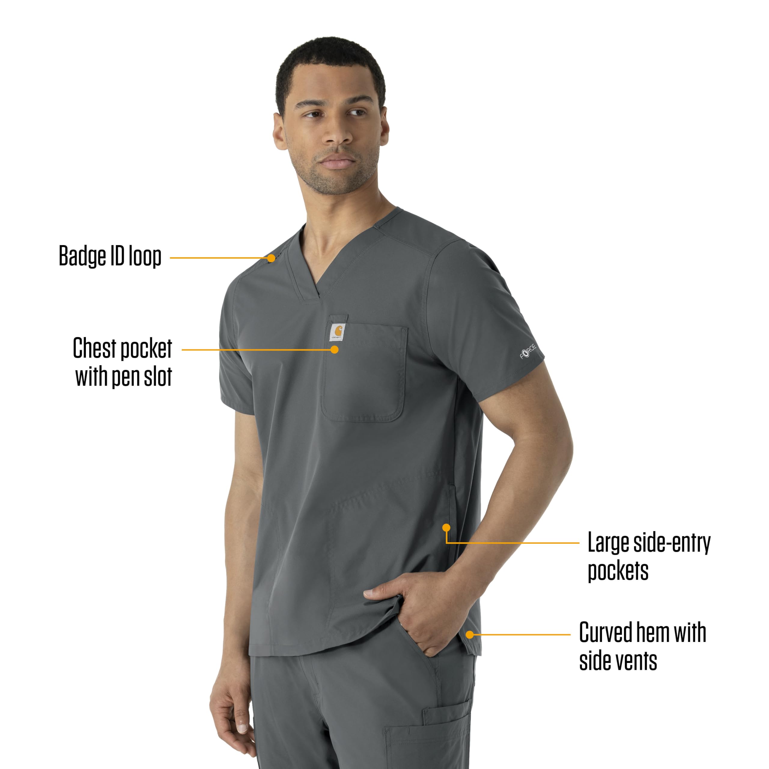 Carhartt Force - Camiseta con cuello de pico para hombre, Peltre, X-Large