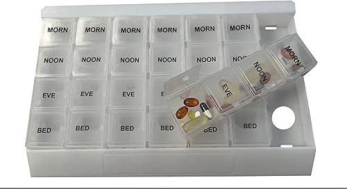 ProMed Unique XL Weekly 4 veces al día 7 días organizador de pastillas para medicamentos, vitaminas y suplementos, pastillero con compartimentos