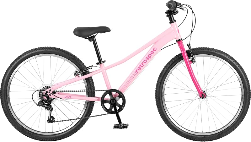 Retrospec Dart Bicicleta para niños - Bicicleta híbrida de 7 velocidades para edades de 6 a 11 años con neumáticos para todas las estaciones de 29 pulgadas y absorción de impactos - Bicicleta juvenil de altura ajustable con frenos en V y cambios de marcha suaves