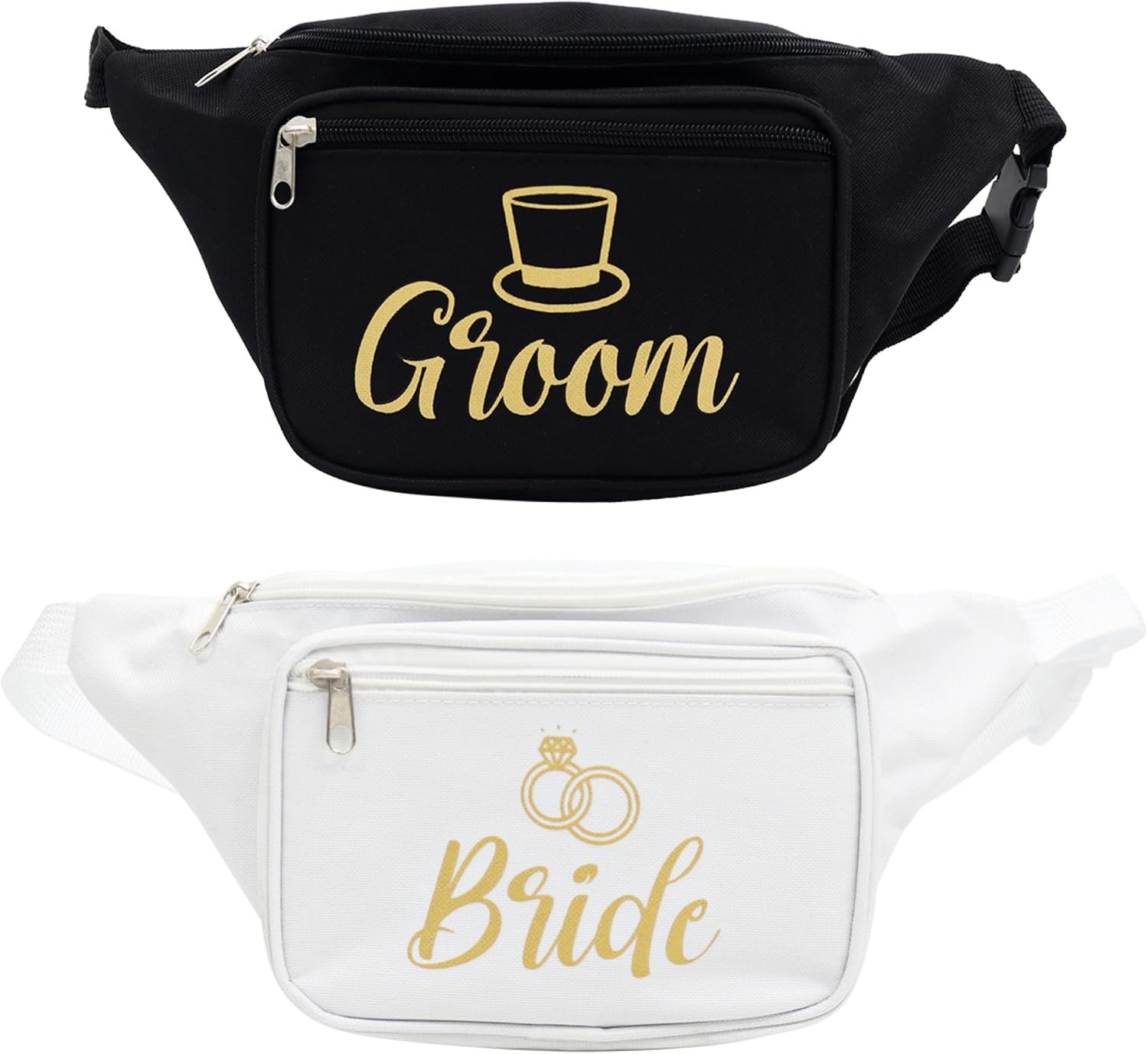 Brosash Bride and Groom Fanny Pack Set – Fun Matching Waist Bags with Gold Text & Adjustable Strap – Coed Bachelor Bachelorette Party Gift for Bride & Groom Wedding Day Honeymoon Bridal Engagement