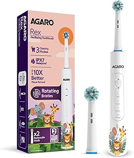 AGARO Rex Oscillating Kids Electric Toothbrush, 3 Cleaning Modes, Oscillating Round Head, 2 Replaceable Heads, 2-Min Smart... Price In India