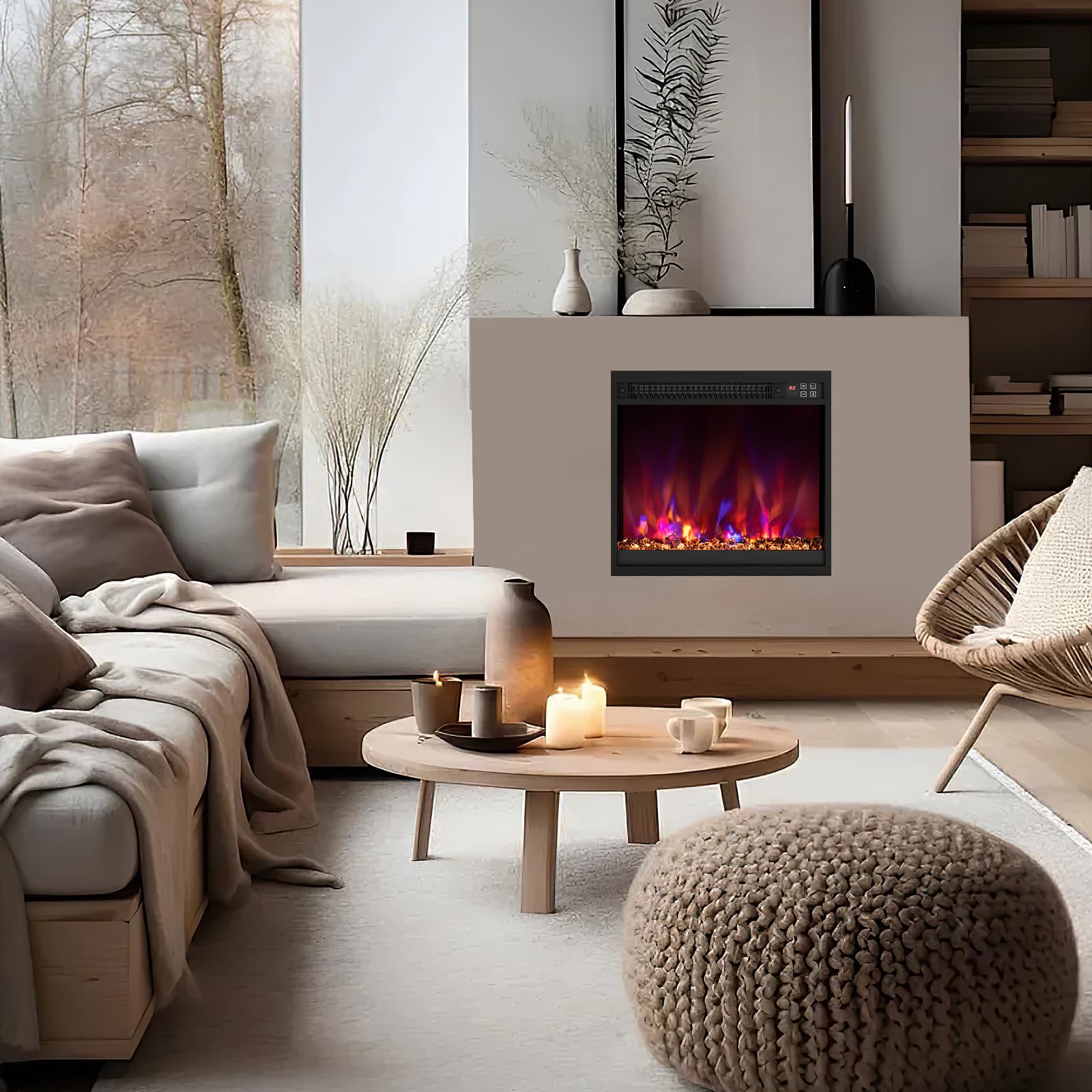RELAX4LIFE 49/61/68,5 cm Camino Elettrico Incassato con Fiamma Multicolore e Letto di Braci, Telecomando, Timer, Termostato Integrato e Protezione da Surriscaldamento, 1500W (LUNGHEZZA:49CM)
