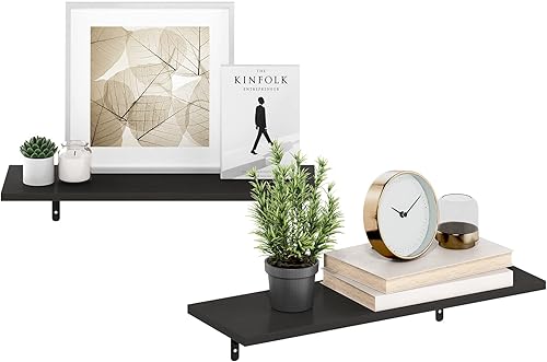 Furinno Rossi - Estantes flotantes de exhibición de 23 pulgadas para montar en la pared, color expreso, juego de 2