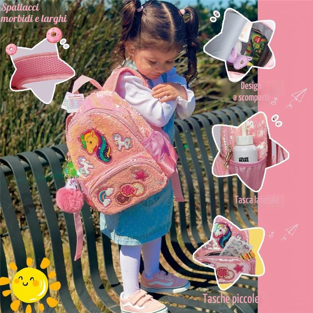 Zainetto Asilo Bambino Unicorno Paillette, Zaino Asilo Bimba Moda, Zaino Scuola Elementare Leggera, Zainetti Ragazze Perfetto, Zaini Bambina Prescolastico Regulable, Regalo per Back to School Natale