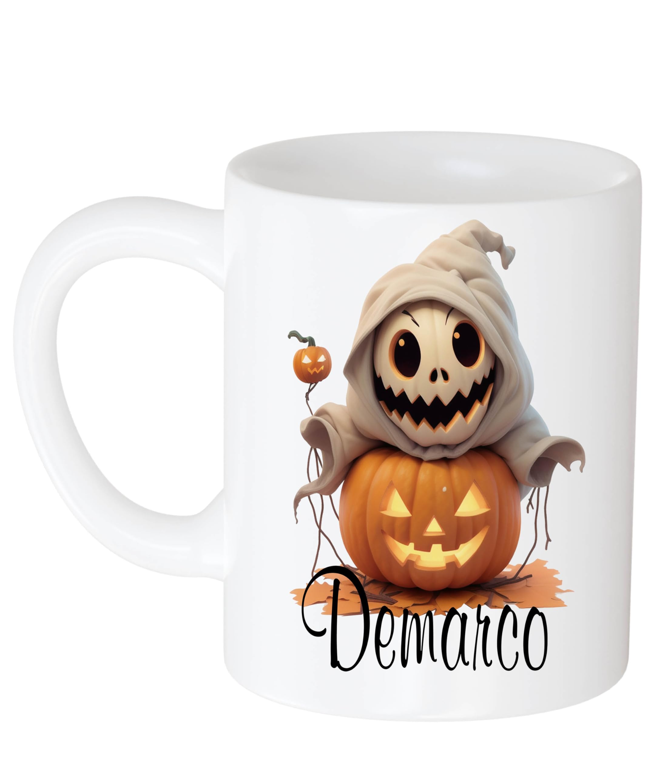Name Demarco Custom Ghost Pumkin Orange Tea Halloween Cup, Scary Cup Halloween, Party Gift, Occult-inspired Design, Ceramic Large Happyween Cup 425906