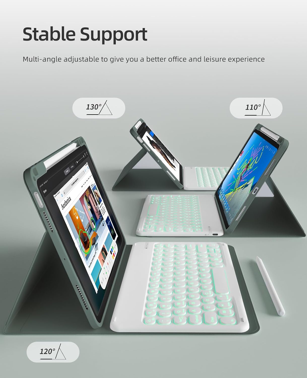 Keyboard Case for iPad Air 11 inch M4/M3/M2 (2026/2025/2024) & iPad Air 5th/4th Gen (2022/2020) 10.9-inch | 7-Color Backlit Bluetooth Keyboard,Soft TPU Back Shell with Pencil Holder,Dark Green