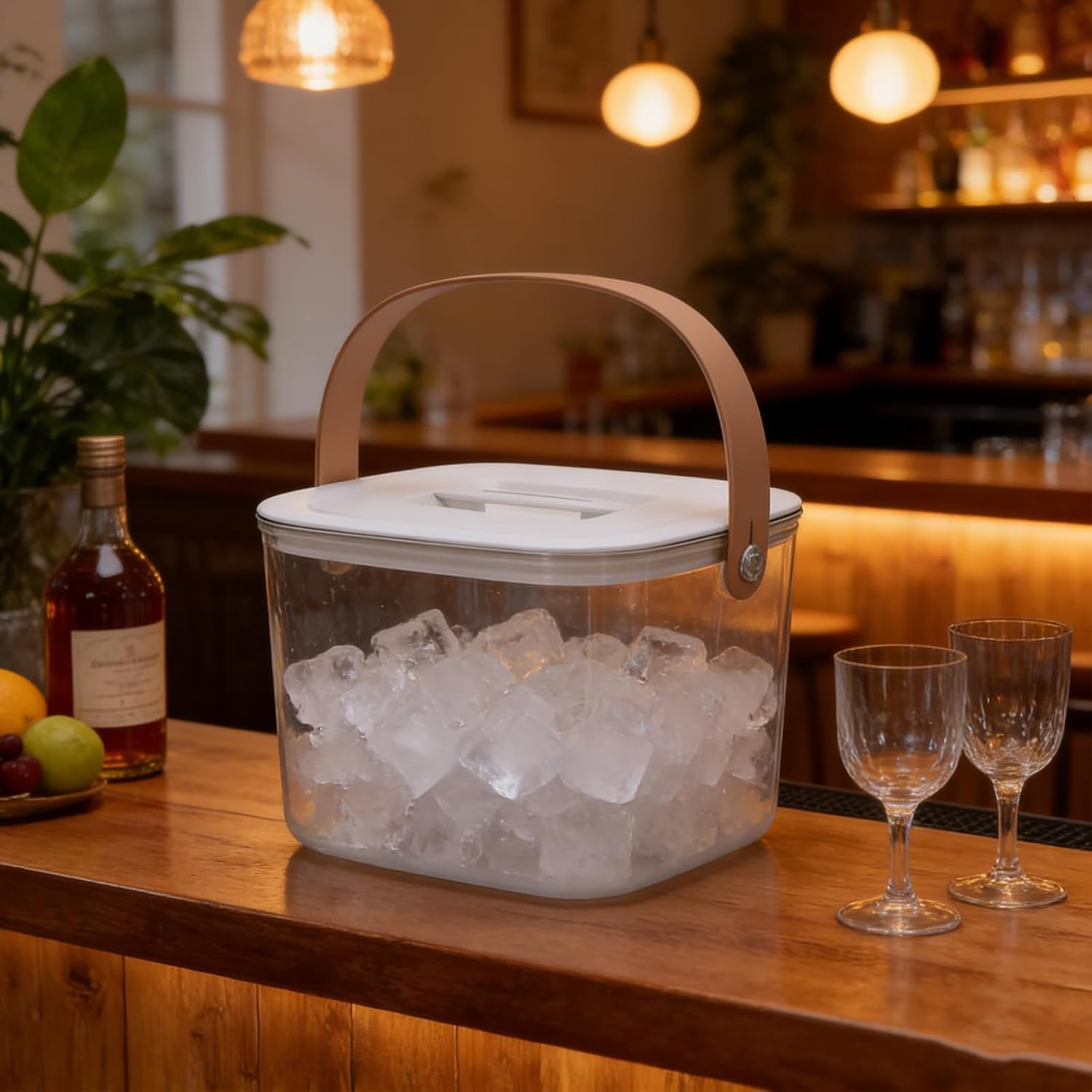 Plastic Ice Bucket with Lid and Scoop,Clear Champagne Bucket for Parties, Insulated Beverage Tub with Ice Tongs, Portable Wine Chiller for Home Bar, Outdoor Summer Gatherings & Club Events