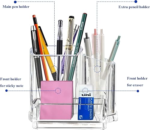 Miniatura 5 de Myskuasin Soporte para bolígrafo para escritorio, organizador transparente con 3 compartimentos para escritorio, almacenamiento de lápices y