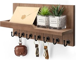 Rebee Vision Key Holder Wall Mount with Shelf for Entryway, Retro Brown