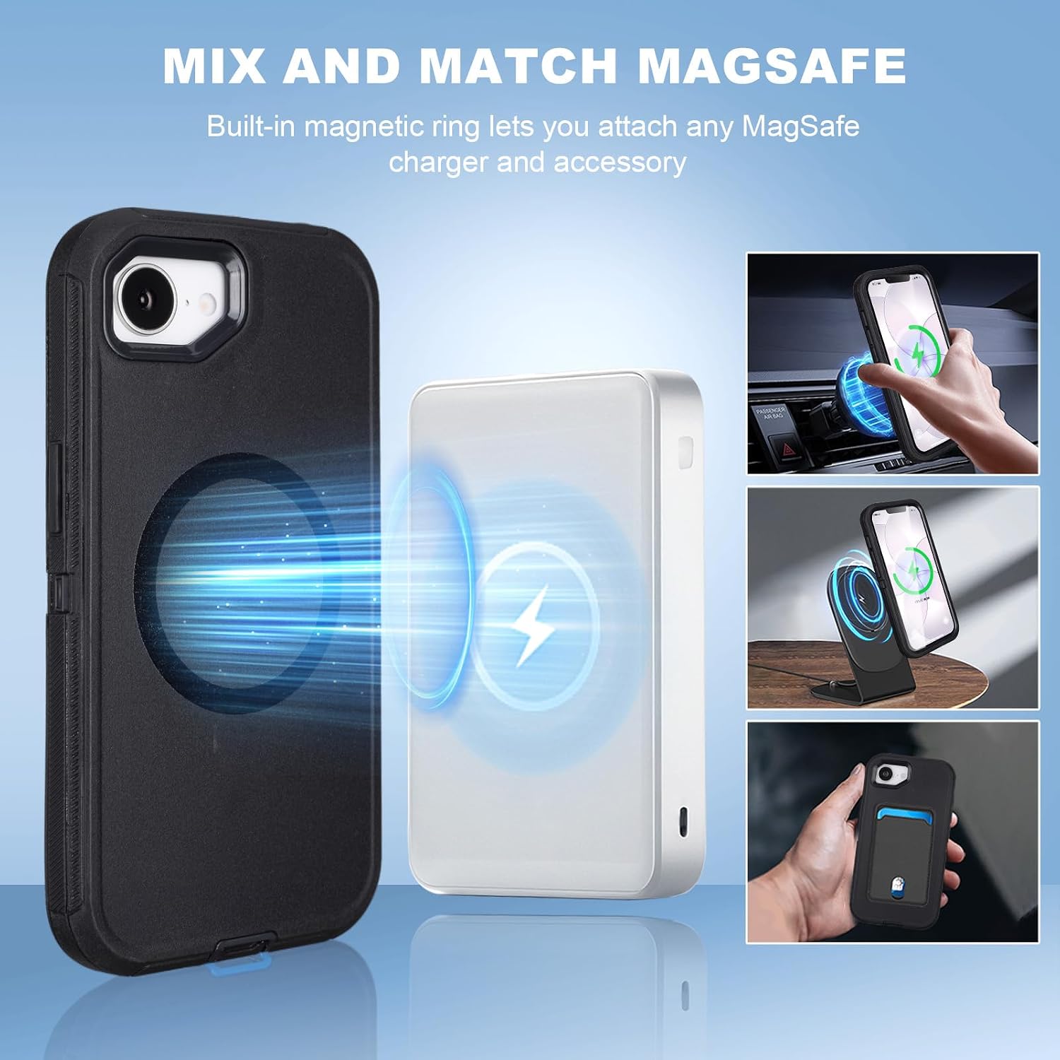 for iPhone 17e Case with Belt Clip Holster, Compatible with MagSafe, 3-Layer Heavy Duty Shockproof Anti-Drop Full Body Protective Case, Rugged Defender Cover for iPhone 17e, (Black)