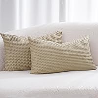 Vista 37 de PHF - Funda de almohada lumbar 100% de algodón con tejido de punto gofre, 12 x 20 pulgadas, sin relleno, paquete de 2 fundas de cojín rectangulares