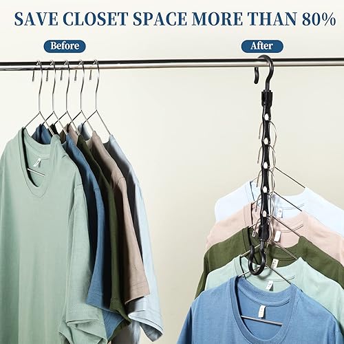 Miniatura 4 de Hoteam 40 perchas de plástico resistente con 5 agujeros para ahorrar espacio, para ropa, camisas, dormitorio universitario, apartamento, color negro