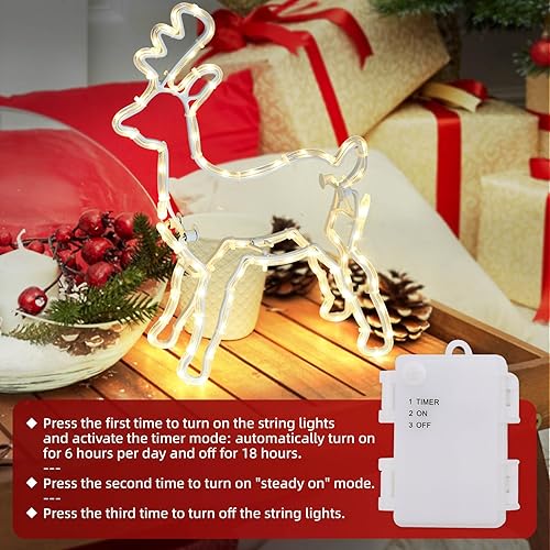 Miniatura 7 de Dailyart Decoración de reno iluminado de 9.4 pulgadas, adornos de ciervo blanco cálido, decoración de Navidad, decoración del hogar para mesas,