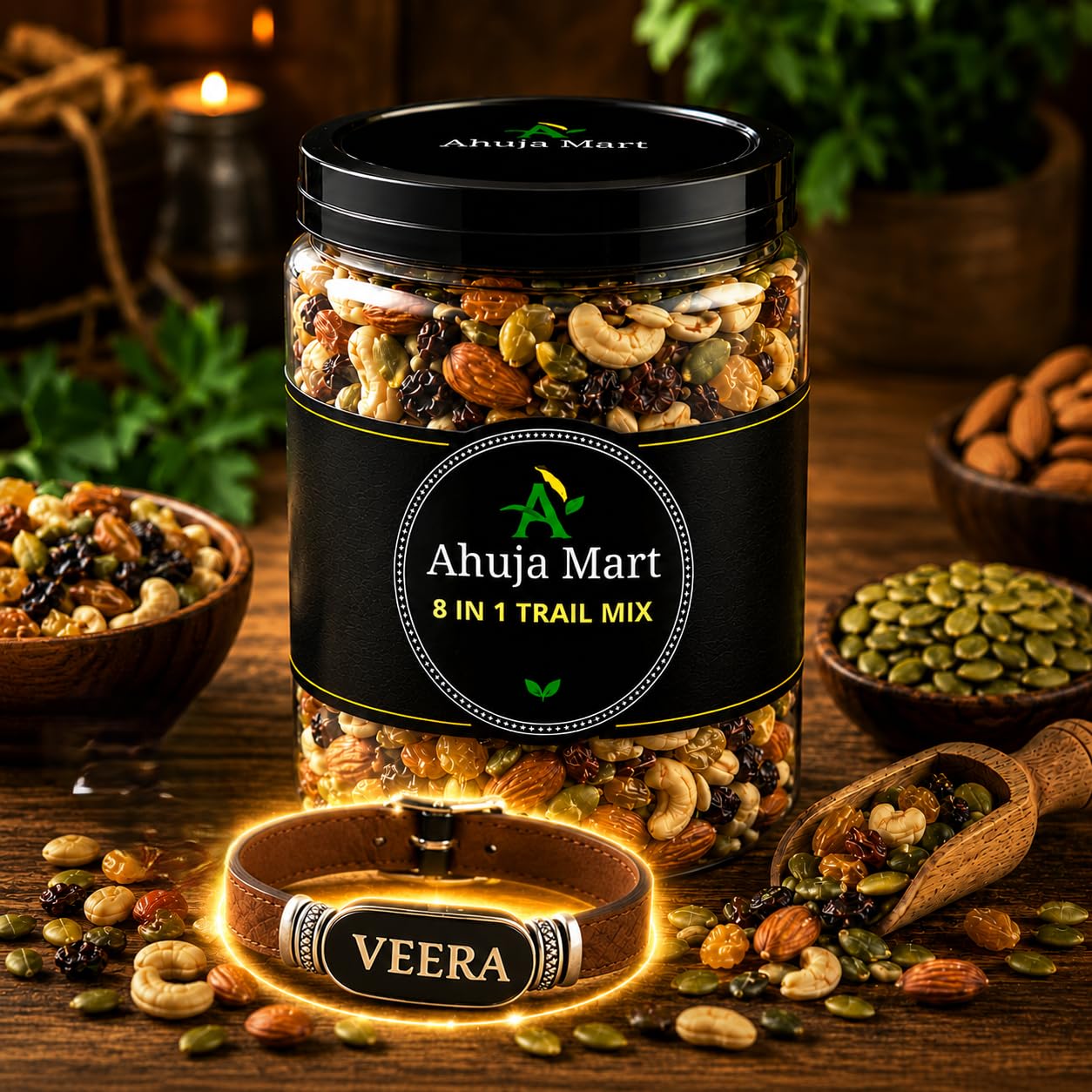 Ahuja Mart Premium 8 in 1 Trail Mix 150g with Rakhi for Brother | Raksha Bandhan Gift Hamper | Mixed Dry Fruits, Nuts, Seeds & Berries | Healthy Snack Gift for Bhai | Rakhi Gift Combo-image-15