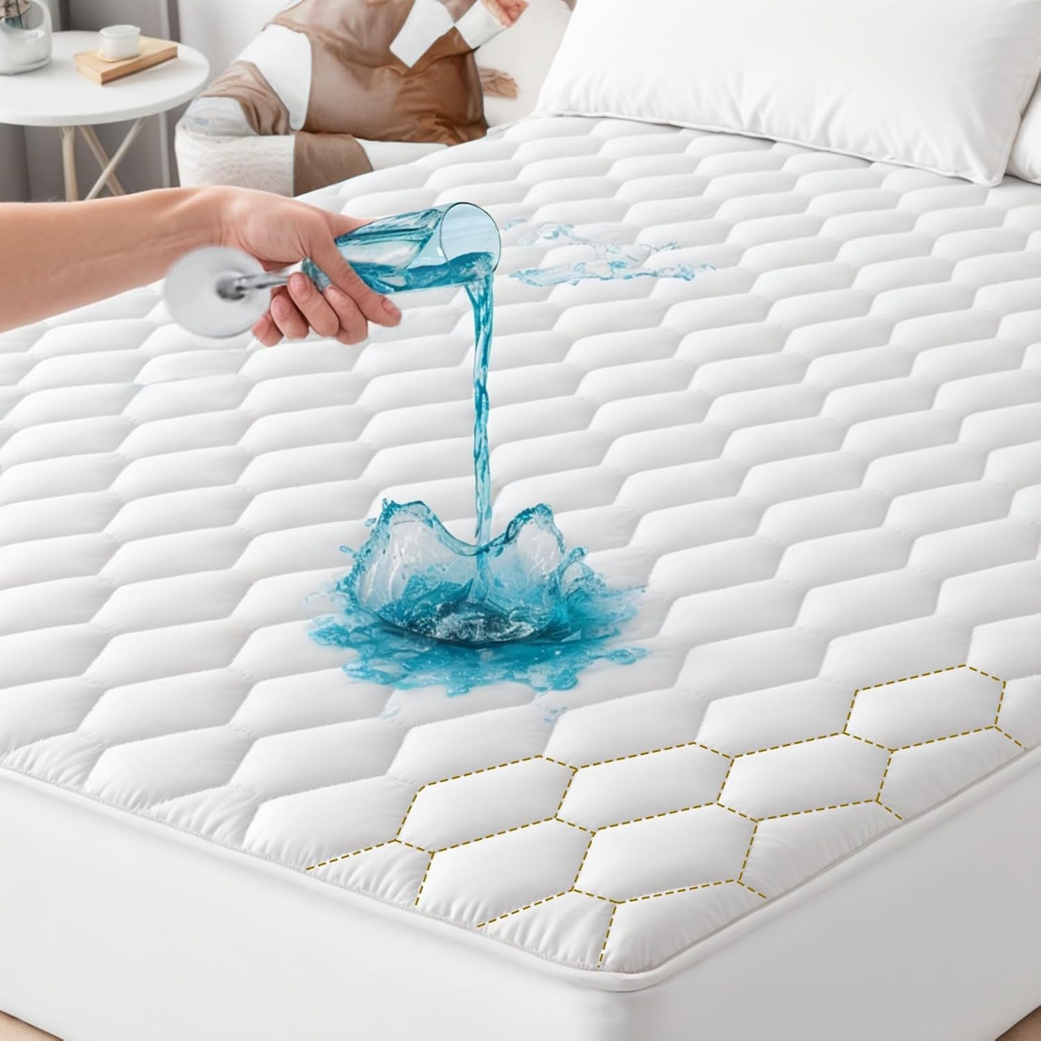 AUSTIN LINEN Quilted Fitted Mattress Pad - Elastic Fitted Mattress Protector - Mattress Cover Stretches up to 16