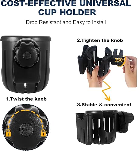 Miniatura 4 de Portavasos con ruedas para andador con soporte para teléfono, giratorio de 360, negro, 1 unidad