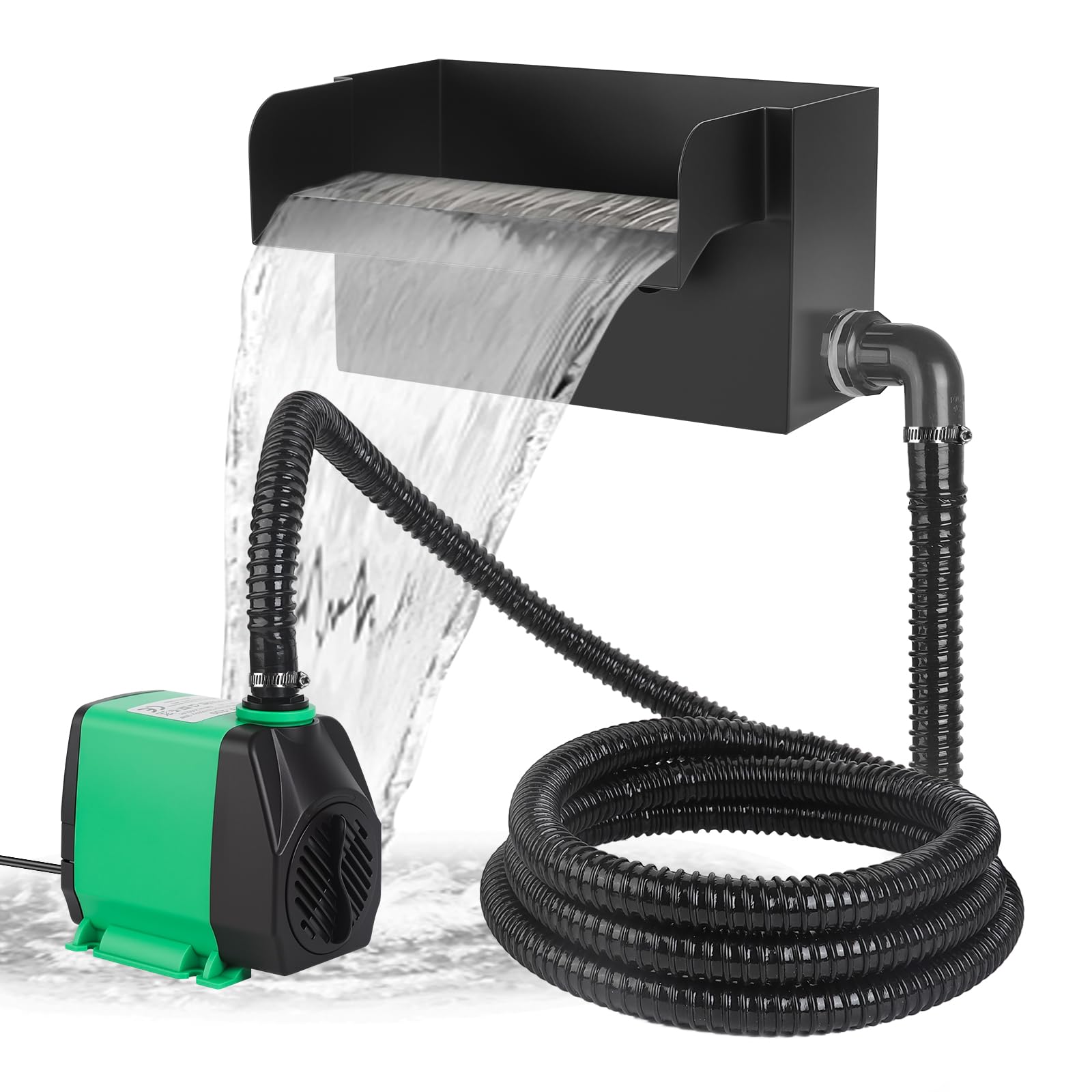 All-in-One Pond Waterfall Spillway Kit - 8" 304 Stainless Steel Waterfall Box with Ultra-Quiet 660GPH Pump, 10FT Tubing, Filter & Accessories for Outdoor Garden, Pool, Backyard Ponds