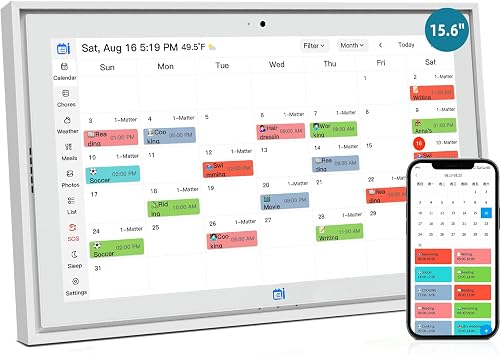 15.6 "Digital Calendar & Chore Chart, For Family Scheduling, Meal Planning, Task Rewards, Video Call,Online Sync With Mobile App, 32G Memory Smart Digital Photo Frame, Desktop Stand And Wall-Mounted