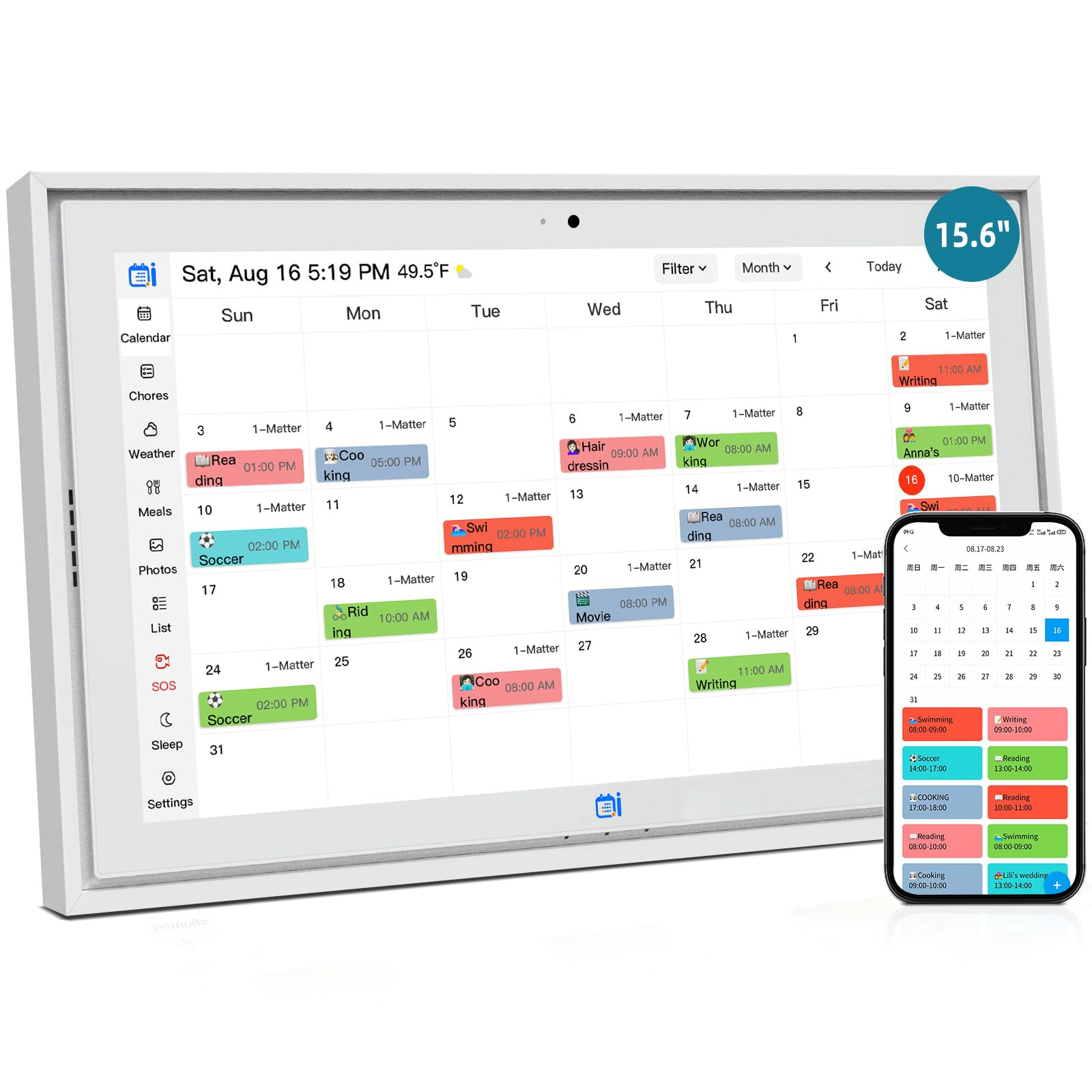 Digitaler Kalender, 39,6 cm (15,6 Zoll), 1080P Full HD, WLAN, interaktiver Touchscreen, intelligenter interaktiver Touchscreen, für Familienplanung und Essensplanung, 32 G KI-Fotorahmen-Funktion