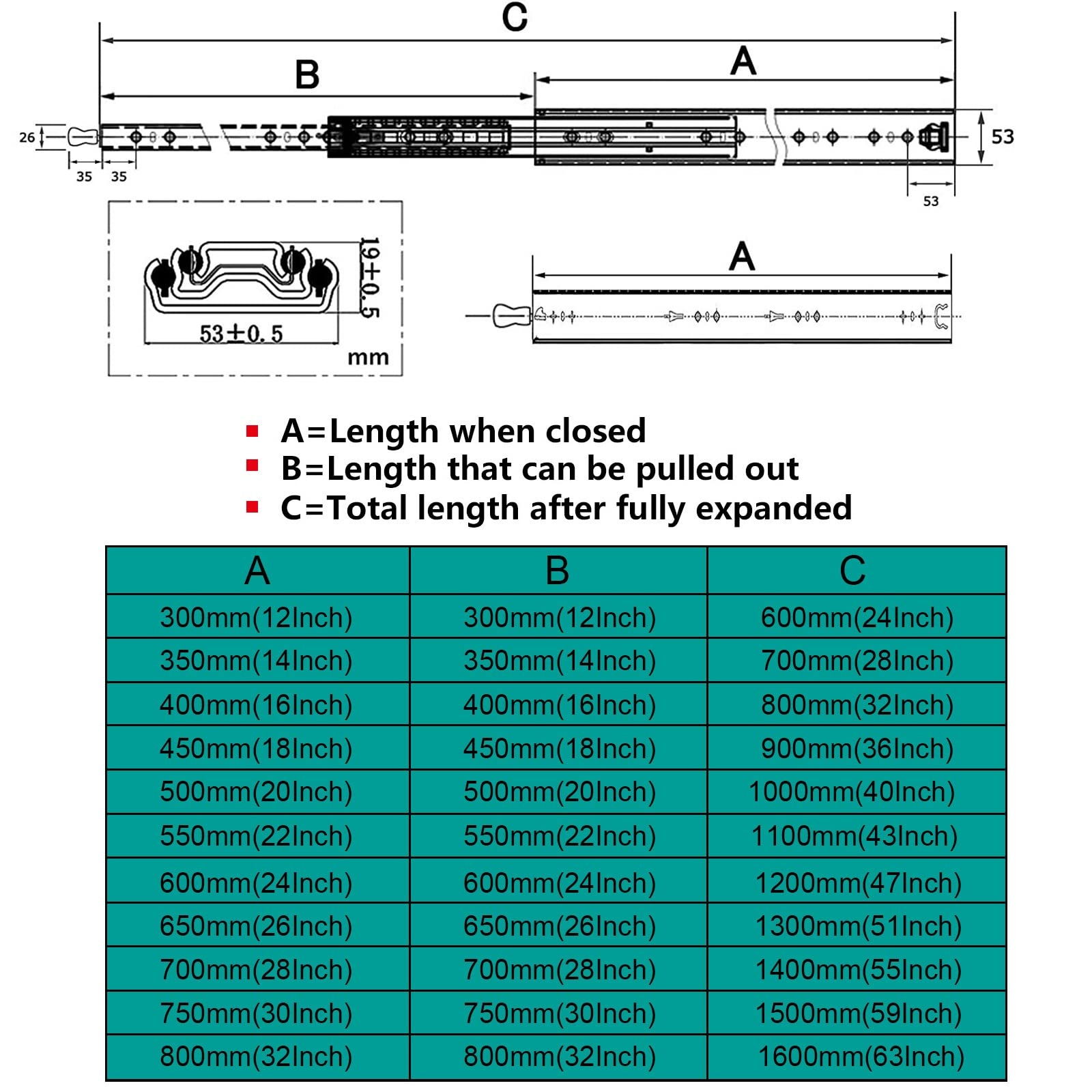Guide per cassetti per carichi pesanti, con chiusura ammortizzata, guide per cassetti ad estrazione totale, montaggio laterale, chiusura lenta (1 paio da 650 mm (26 pollici))