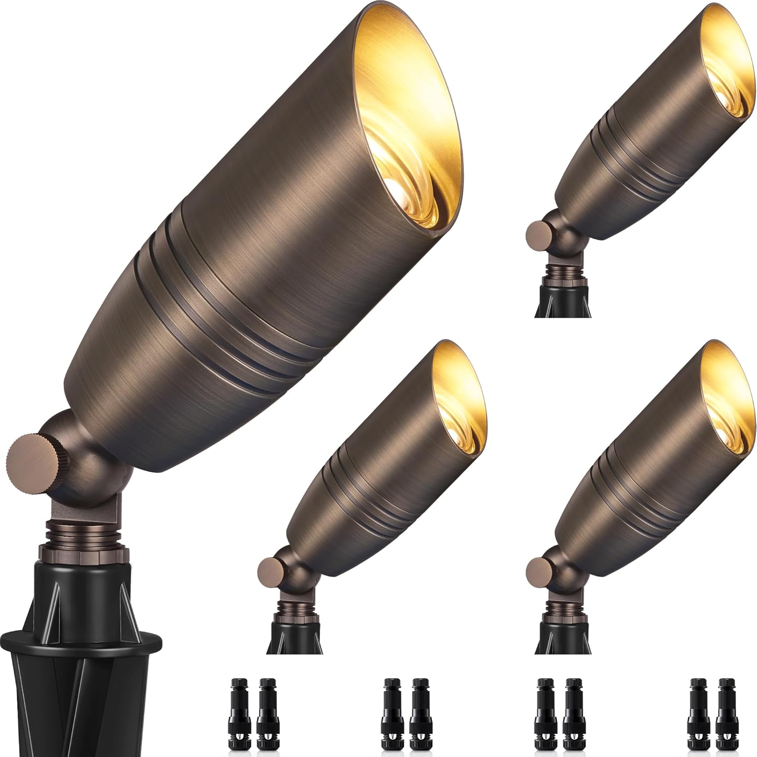 SUNVIE Solid Brass Low Voltage Landscape Lighting 12V Heavy Duty Outdoor Landscape Spotlights Waterproof without Bulb, Garden Lights Wired Classic Bronze Spot Light Fixture for Yard Tree, 4 Pack