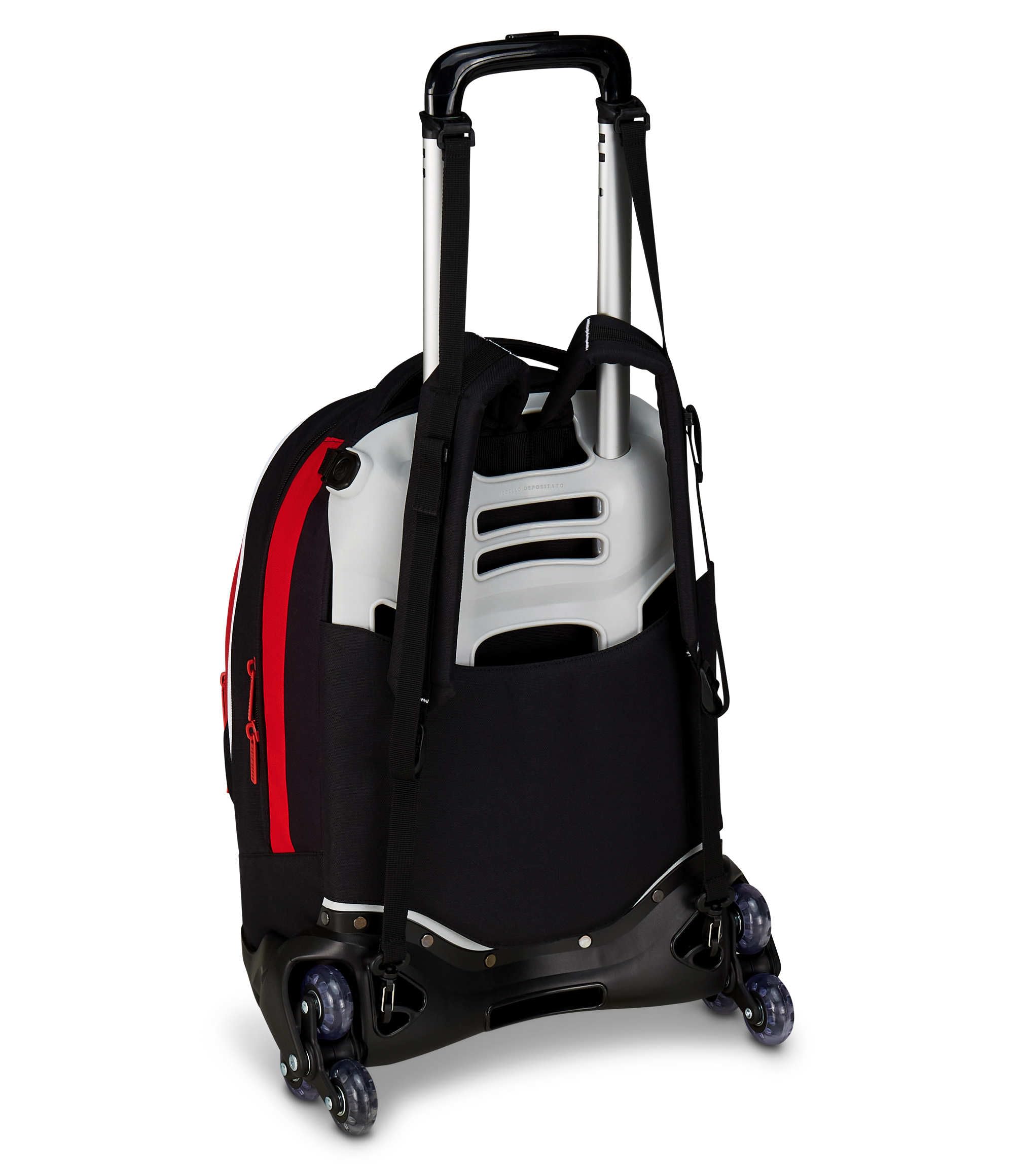 Seven Milan Trolley Scuola Jack 3 Ruote, Rosso Nero, Squadra Calcio, Zaino Con Carrello Sganciabile Da 33 Litri, Per Scuola Elementare e Media,Bambino
