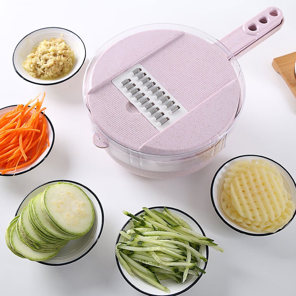 Vegetable Slicer-Adjustable Mandoline Kitchen Slicer with Stainless Steel Blades-8 in 1 Julienne Slicer with Food Storage and Filter Basket,Vegetable Cutter,Grater For Cheese,Potatoes,Onion,Zucchini