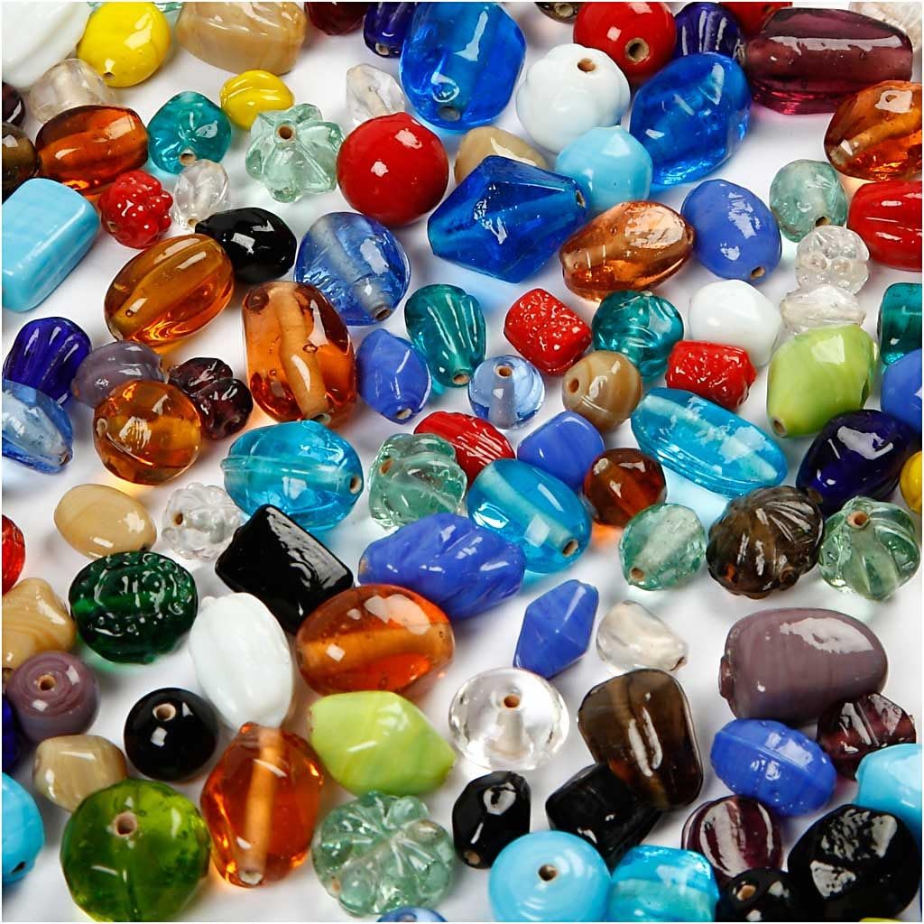 Glasperlen, Größe 7-18 mm, Lochgröße 1 mm, ca. 600 Stück, Sortierte Farben, 1000 g
