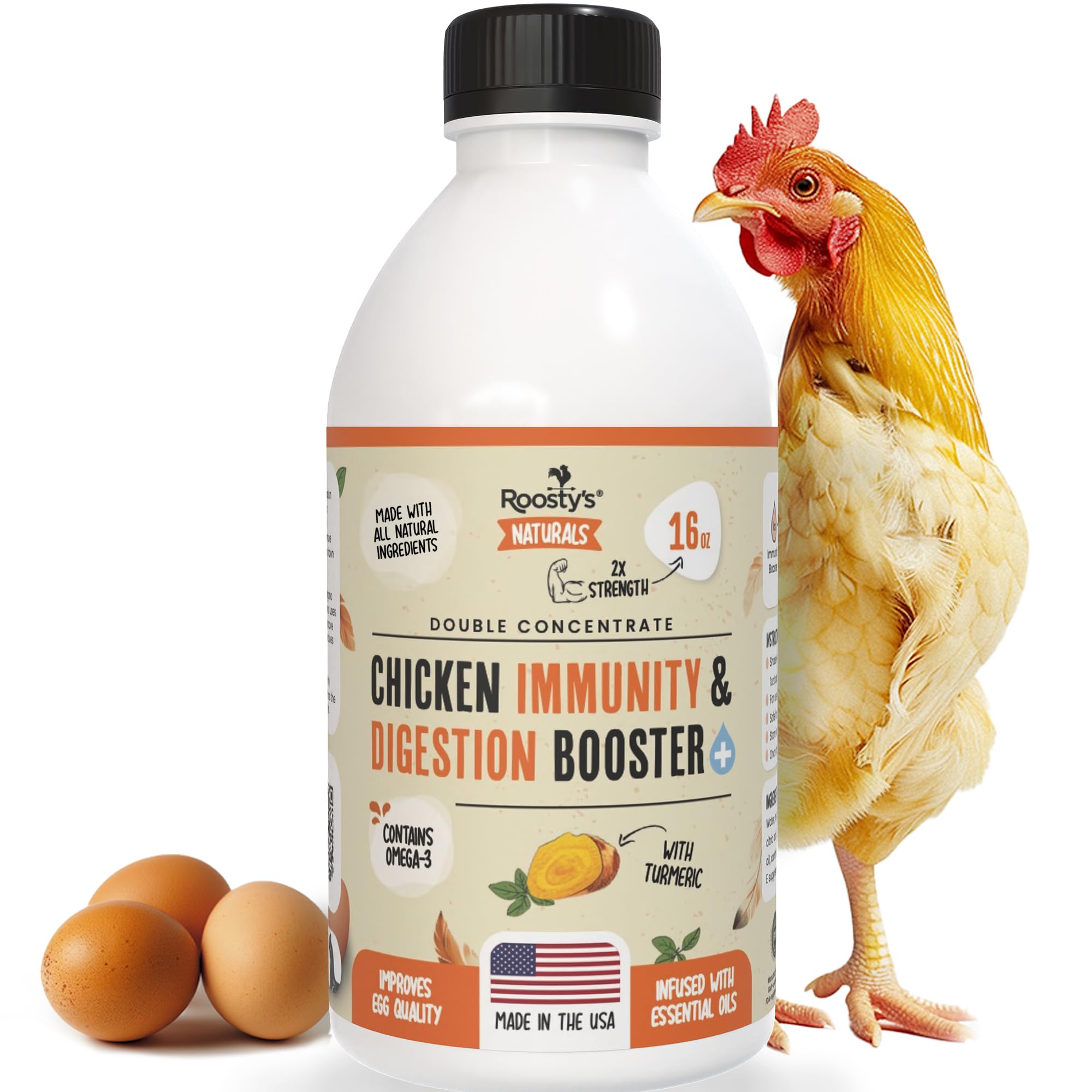 Roosty's Naturals Chicken Immunity & Digestion Booster | Chicken Digestion Supplements | Omega-3 Vitamins and Supplements | Poultry Vitamins for Chickens