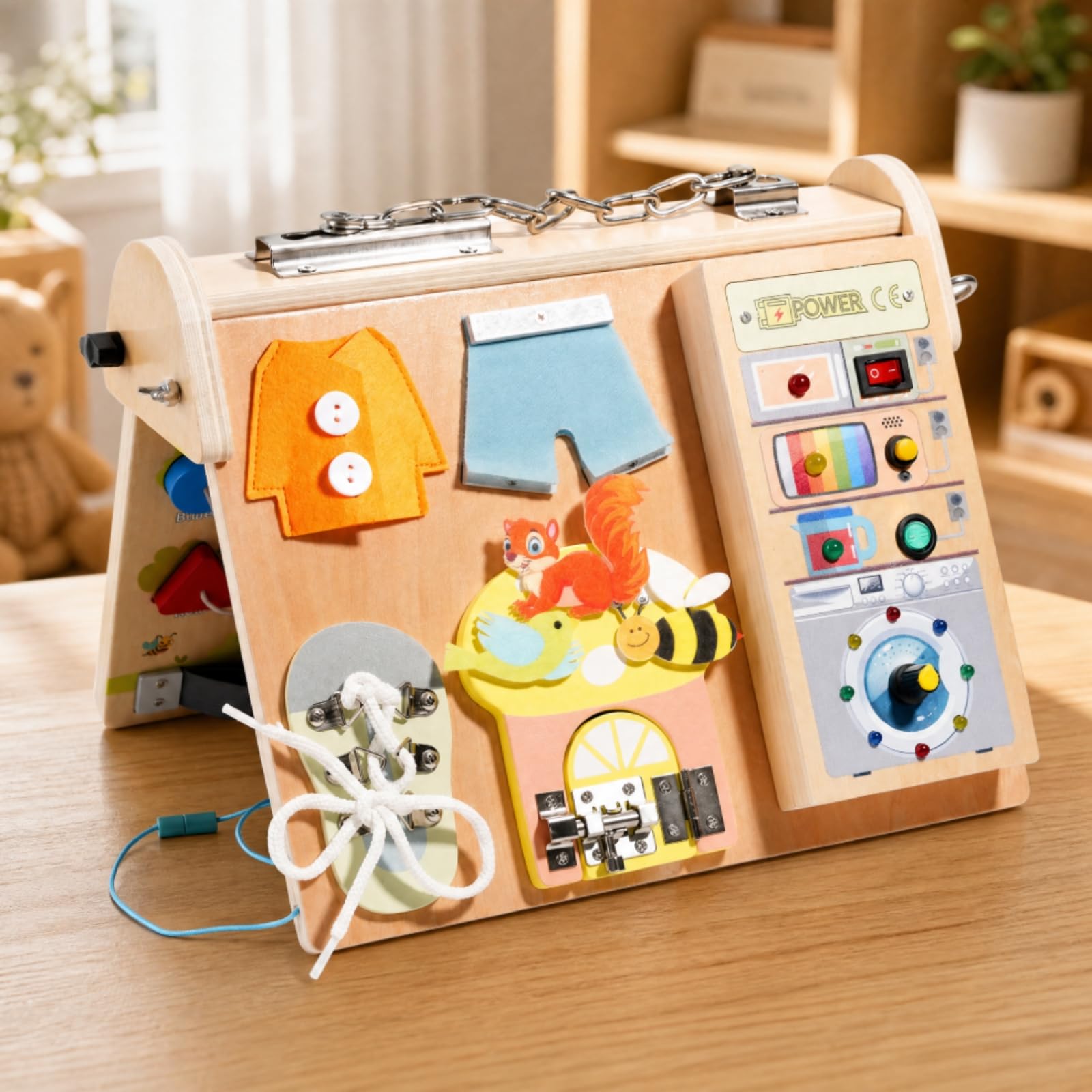 Milageto Planche D'activités en Bois pr Enfants Préscolaire Tableau Seoriel Interactif en Bois Sûr Planche Occupée Éléments Interactifs pr